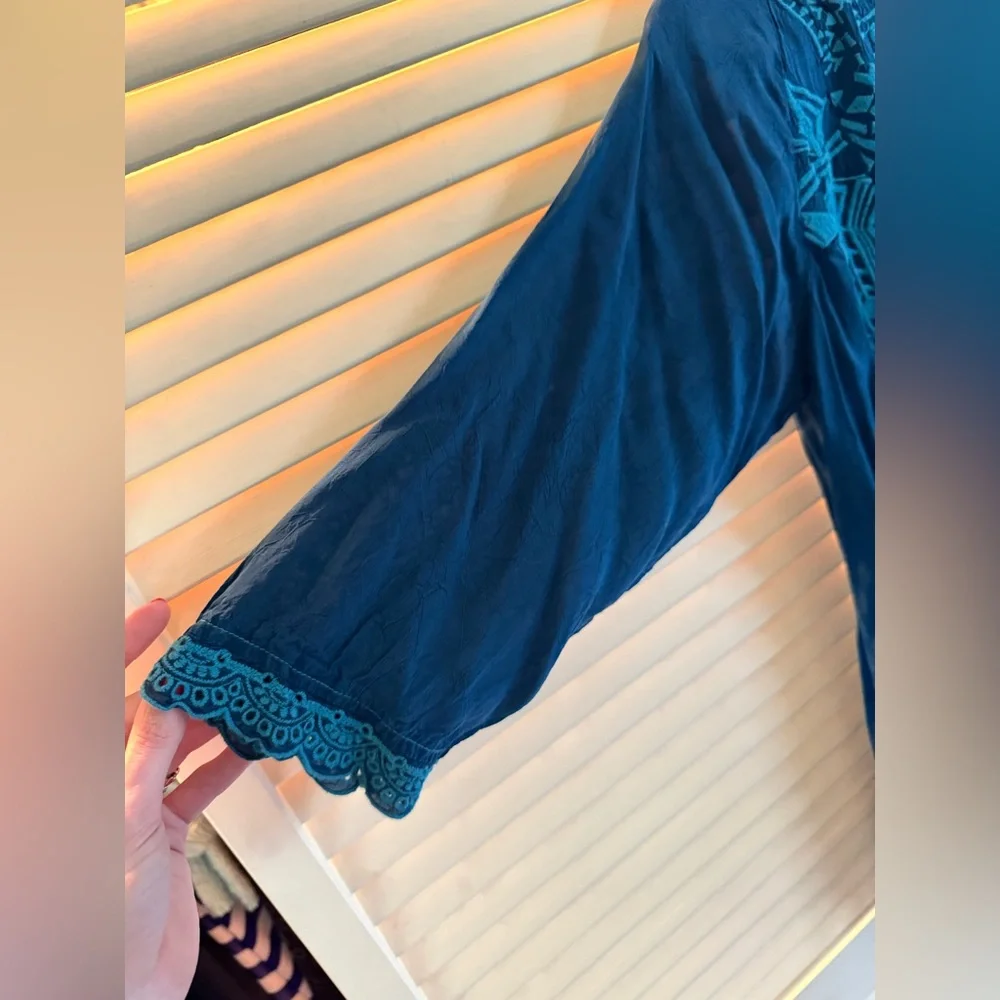 Johnny Was Size M Deep Teal Embroidered Blouse - Picture 4 of 8